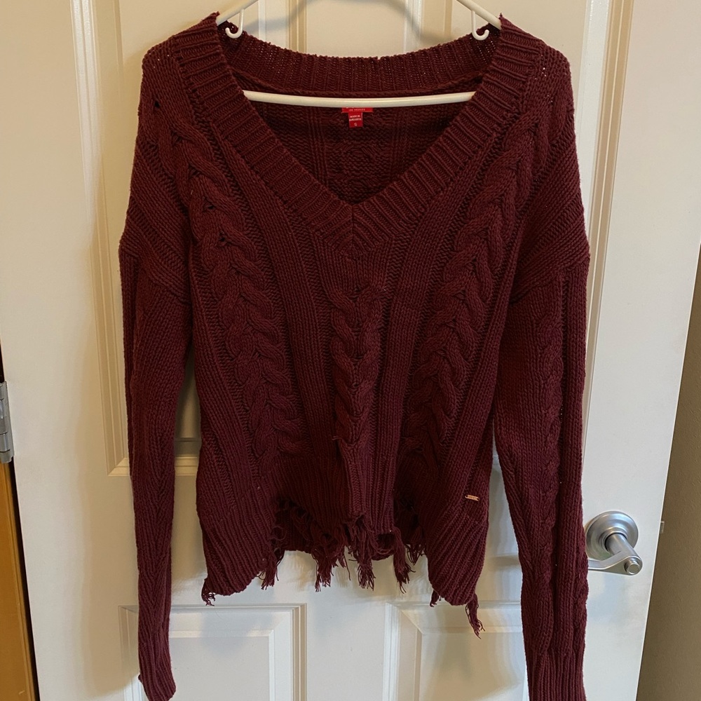 Guess Maroon Distressed Sweater